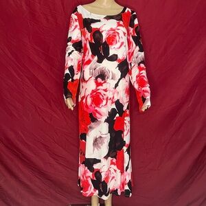 Cato Long Sleeve “Date Night” Bold Rose Print Maxi Dress Size 22/24W